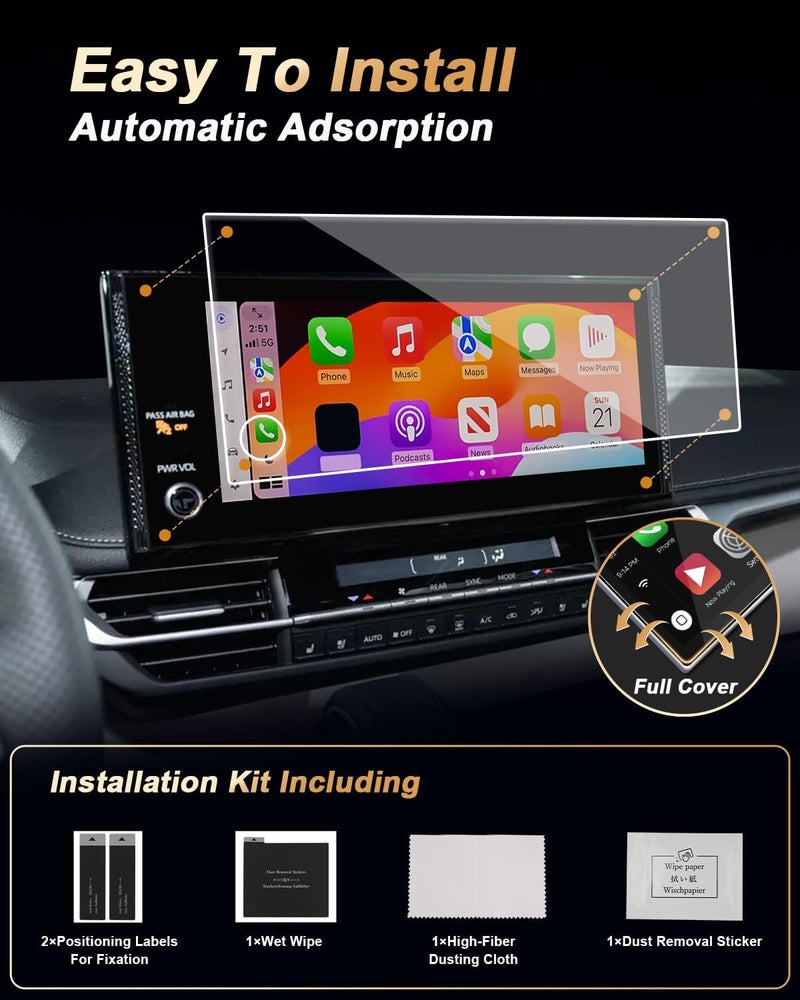 EcoZen 2026 Toyota Sienna Screen Protector - For 2025-2026 Sienna 12.3-Inch Navigation Screen - Tempered Glass Film 2025-2026 Sienna(XLE/XSE/Limited/Platinum/Woodland Edition) Accessories Anti Fingerprints - Image 4